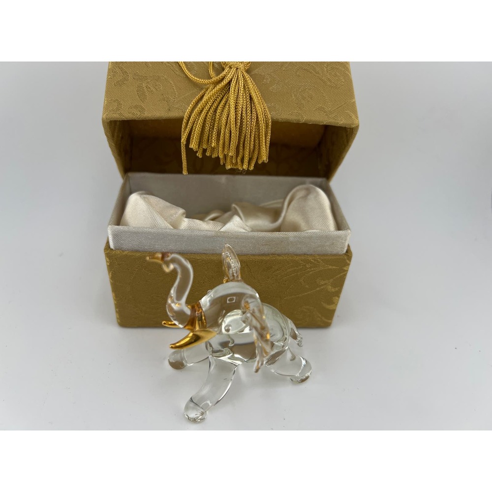 Messenger Lucky Glass Elephant Clear Gold Gift Y2K Boxed Dainty Delicate